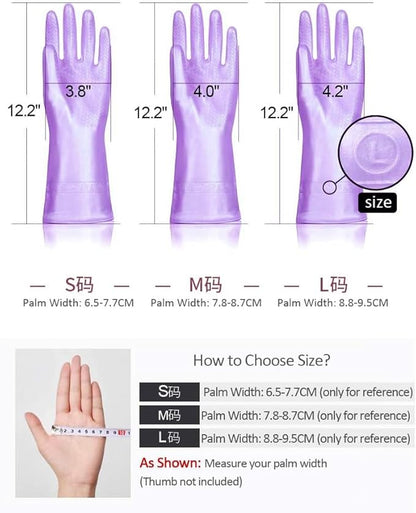 Alimat PluS 4PCS Reusable Cleaning Gloves Latex Free, Dishwashing Gloves with Cotton Flock Liner and Embossed Palm, Waterproof Household Rubber Gloves for Laundry, Gardening(Medium, Blue+Purple)