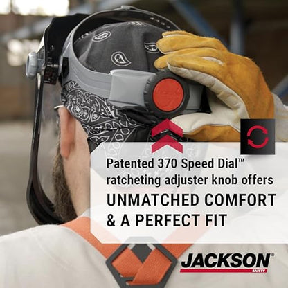 Jackson Safety Lightweight MAXVIEW Premium Face Shield - Mask with 370 Speed Dial Ratcheting Headgear, ANSI Z87.1, for Work, Grinding, Cutting - Anti Fog Coating - Clear Tint