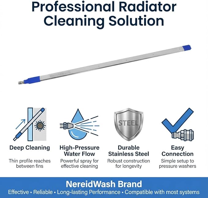 Car Radiator Cleaning Wand, Dual-Use 24‘’ Water&Air Flush Cleaning Tool Max 4500PSI Pressure Washer Wands For Car Truck RV Radiator Gutter, Jetter Nozzle Flat Wand With Angles Coupler