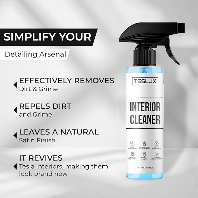 Interior Cleaner For Tesla White & Black Vegan Leather - Stain Remover - Solution for Complete Interior Cleaning - Ideal for Seats, Doors, Console, Dash - Accessories For Tesla Model 3, Y, S, X