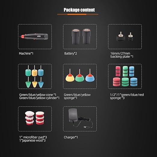 Cordless Rotary Tool, SPTA Powerful Mini Detail Polisher Kit, 36Pcs 12V Li-ion Battery 5,000-25,000 RPM Micro Auto Detailing Car Polisher Polishing Foam Pad Set for Buffing Polishing Sanding Cleaning