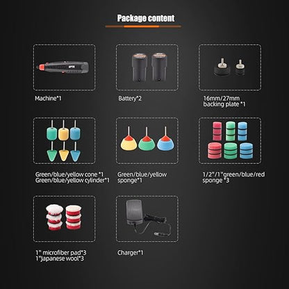 Cordless Rotary Tool, SPTA Powerful Mini Detail Polisher Kit, 36Pcs 12V Li-ion Battery 5,000-25,000 RPM Micro Auto Detailing Car Polisher Polishing Foam Pad Set for Buffing Polishing Sanding Cleaning
