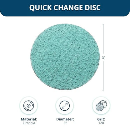 Benchmark Abrasives 3 Inch Sanding Discs Quick Change Green Zirconia, Male R Type Backing - Drill & Die Grinder Sanding Disc for Deburring Polishing Rust Remover for Metal (25 Pack) - 120 Grit
