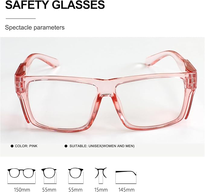 JING LEI Safety Glasses with Removable Side Shield,UV400 Protection Goggles, Rectangle Black Sun Glasses for Women Men Work