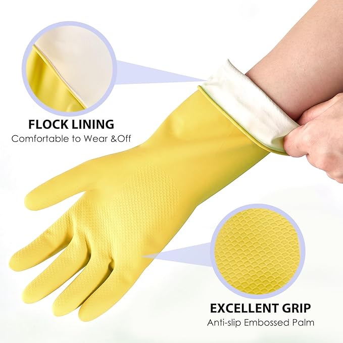 FCTTD 4 Pairs Rubber dishwashing gloves, Kitchen gloves for washing dishes, Household cleaning gloves Reusable Small Blue+Pink+Yellow+Red