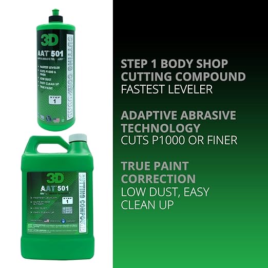 3D AAT 501 Cutting Compound – Pro-Level P1000 Grit Remover | Body Shop Safe, Adaptive Abrasives, Low Dust, High Gloss Finish | Paint Correction | USA Made - 1 Gallon