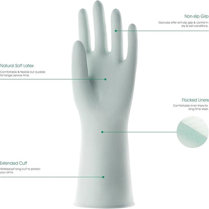 COOLJOB Large Household Rubber Gloves with Cotton Liner & Non-slip Grip, Waterproof Long Lasting Dishwashing Gloves for Kitchen & Bathroom Cleaning, Mint Green, 1 Pair