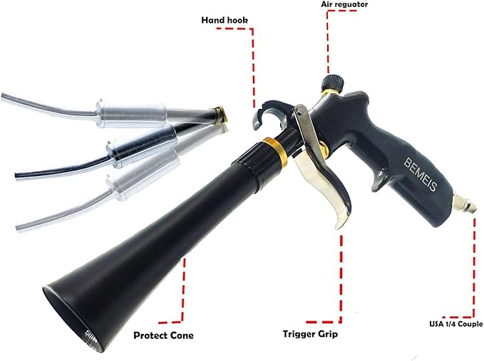BEMEIS Air Blow Gun with Brass Adjustable Air Flow Nozzle,Cleaning Gun Quickly Blasts Dirt and Dust from Surface Works with Air Compressor(Upgrade Aluminium Rotate Tube) (Detail Blowing Gun), Black