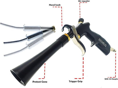 BEMEIS Air Blow Gun with Brass Adjustable Air Flow Nozzle,Cleaning Gun Quickly Blasts Dirt and Dust from Surface Works with Air Compressor(Upgrade Aluminium Rotate Tube) (Detail Blowing Gun), Black