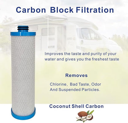 Replacement Water Filter For WaterPur™ rv model RCS/FR1 Housing, Activated Carbon Filtration with Double O-ring Seal Compatible with KW1 Cartridge, 1-Pack