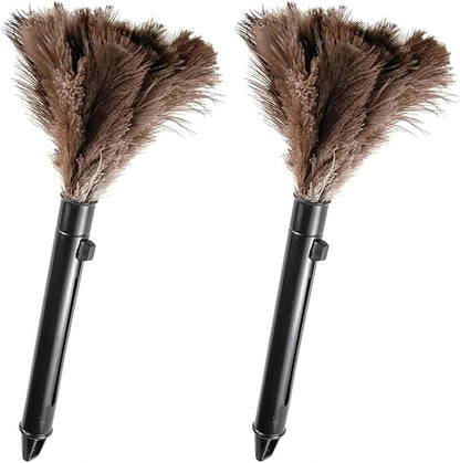 Retractable Feather Duster-Genuine Ostrich Feathers,Anti-Static,Reusable Eco-Friendly Handheld Cleaning for Keyboard,Home,Car,Office (10 to 15 Inches) 2 Pack