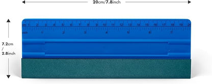 FOSHIO 8 Inch Felt Squeegee for Vinyl wtih Ruler 20CM 4 Round Corners Universal Card, Window Tint Film Installing Hard Blue PP Car Vinyl Wrap Scraper Tool