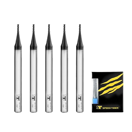 SPEED TIGER 1/32" Micrograin Carbide Square End Mill - 4 Flutes - ISE1/32 4T (5 Pieces, 1/32") for Alloy Steels, Hardened Steel, Metal & More – Mill Bits Sets for DIYers & Professionals (5pcs)