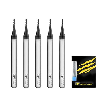 SPEED TIGER 1/32" Micrograin Carbide Square End Mill - 4 Flutes - ISE1/32 4T (5 Pieces, 1/32") for Alloy Steels, Hardened Steel, Metal & More – Mill Bits Sets for DIYers & Professionals (5pcs)