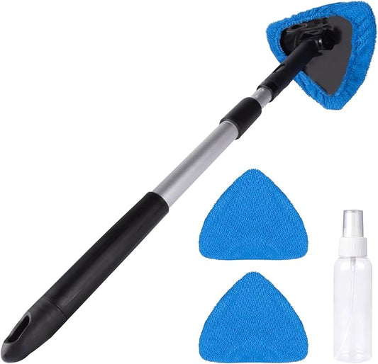 BITOPE All-in-One Car Windshield Cleaner Kit | Extendable Tool with 3 Reusable Microfiber Pads & Spray Bottle for Interior & Exterior Window Cleaning on Cars, SUVs, Trucks