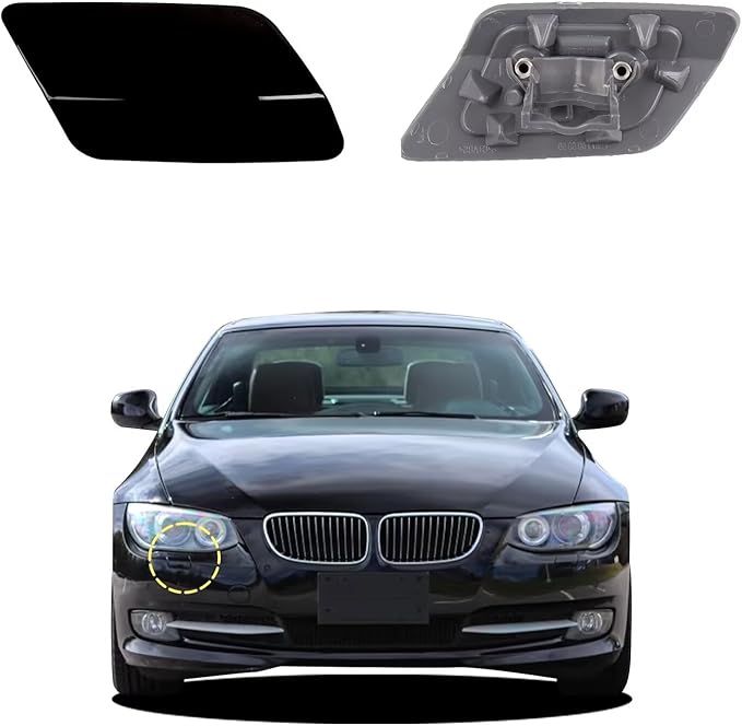 Car Front Bumper Headlight Washer Cover Compatible with BMW 328i 3351 335lS Coupe Convertible 2011-2013 Headlight Washer Nozzles Cover 61677253393 61677253394 Water Spray Cover Black Right