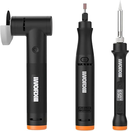 MAKERX Crafting Tool Combo Kit - Rotary Tool, Angle Grinder, Soldering Iron for Sanding, Carving, Drilling, Engraving and Cutting, 20V Power Share Battery & 58-Piece Accessories Included