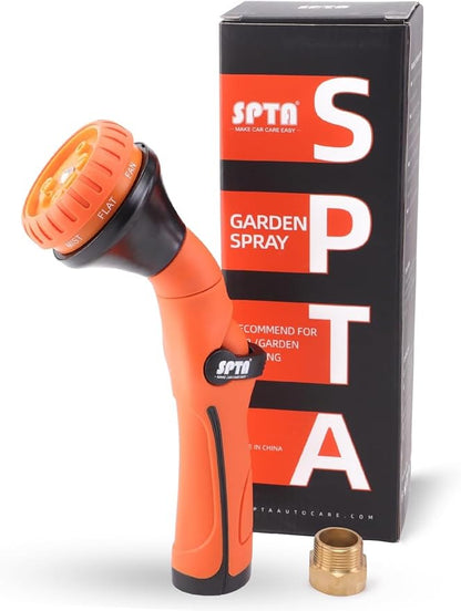 SPTA Hose Nozzle Heavy Duty, Metal Water Hose Sprayer for Garden, 8 Spray Patterns, High Pressure, Thumb Flow Control, On/Off Valve, Ideal for Outdoor Lawn & Plant Watering, Car & Pet Washing