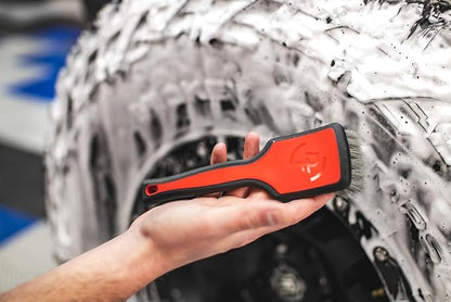 Detail Factory - ProGrip Tire Brush - Ergonomic ProGrip Handle, Stiff Synthetic Bristles, Ergonomic Design, Clean Your Tires with Ease - Red