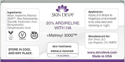 SKIN DEVA 20% Argireline Serum with Matrixyl 3000 Pure Hyaluronic Acid Serum For Face Deep Wrinkle Reducer Anti Aging Tones Skin and Stimulates Collagen Peptides Serum For Face
