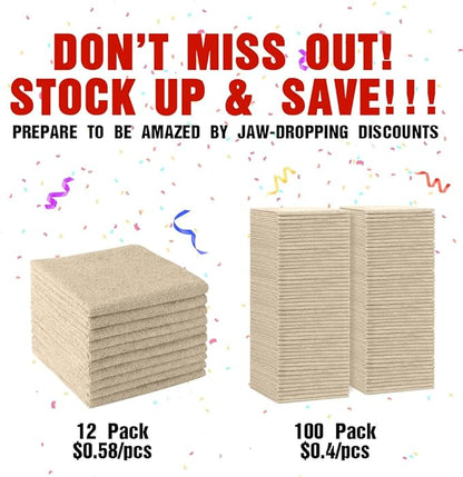 HOMEXCEL Brown Microfiber Cleaning Cloths 100 Pack, Highly Absorbent, Lint & Scratch-Free Cleaning Rags for House Kitchen, Microfiber Towels for Car 11.5 x 11.5 inch Brown