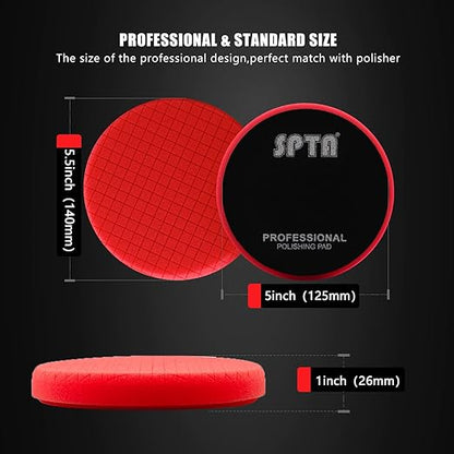 Red T10 Ultra-Fine Finishing Pad, 3Pcs 5.5 Inch Buffing Polishing Pads for 125mm Backing Plate Compound Buffing Sponge for Car Buffer Polisher Compounding, Polishing and Waxing-FPTSS5R-3