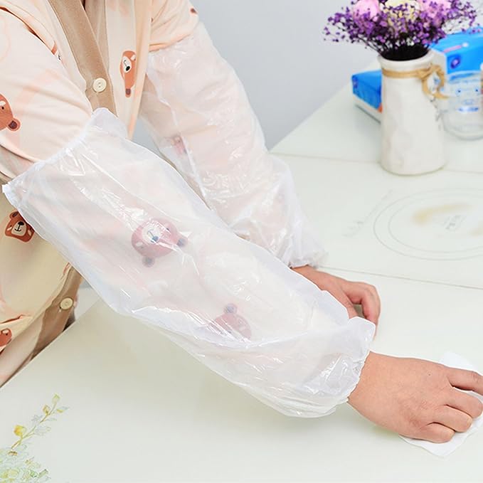 FIPASEN Disposable Oversleeves Covers, 200PCS Plastic Arm Sleeves Covers for Painting Repairing Cleaning Tattooing - White