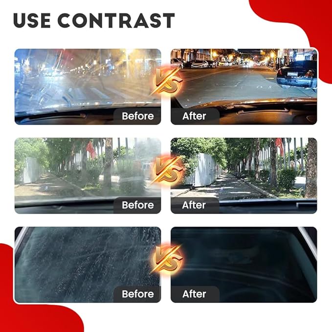 Automotive Oil Film Cleaning Brush, Car Glass Oil Film Cleaner Glass Cleaning Board Cleaning Wipe Windshield Cleaner, Glass Oil Film Remover for Windshield Improves Clarity Visibility (2, Red)