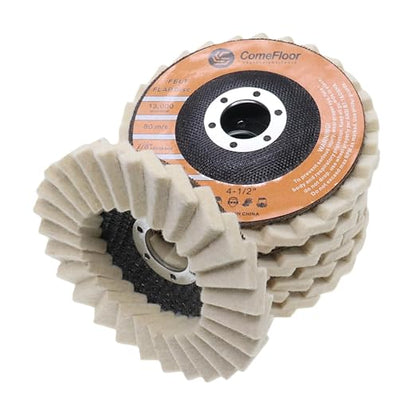 Comefloor 4.5" Wool Felt Flap Disc for Angle Grinder - Polishing Wheel for Stainless Steel, Aluminum, Metal, Marble, Stone, Furniture, Car Wax (115mm, 20mm Thick, 5-Pack)