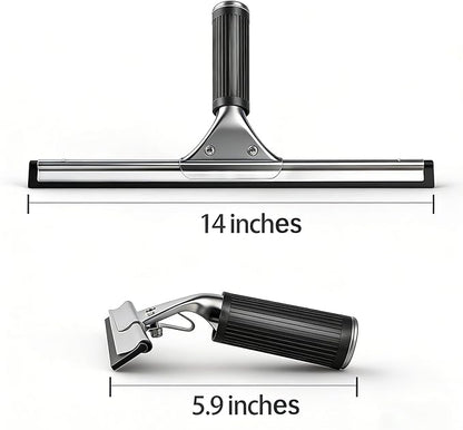 14-inch Squeegee for Shower Glass & Window Cleaning, Professional Stainless Steel Squeegee with Durable Handle for Streak-Free Glass, Mirror, Tile & All Smooth Surfaces