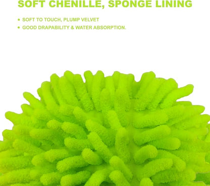 WAKALALA Microfiber Car Wash Mitt, Dual-Sided Cleaning Glove, High-Density Chenille, Non-Scratch Cleaning Sponge (1, Green)