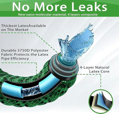 J&B XpandaHose 50ft Expandable Garden Hose – Ultra-Strong 3750D, 4-Layer Latex Core, Brass 3/4" Connectors, 10-Pattern Nozzle & Storage Bag – Lightweight, Kink-Reducing, Leak-Resistant