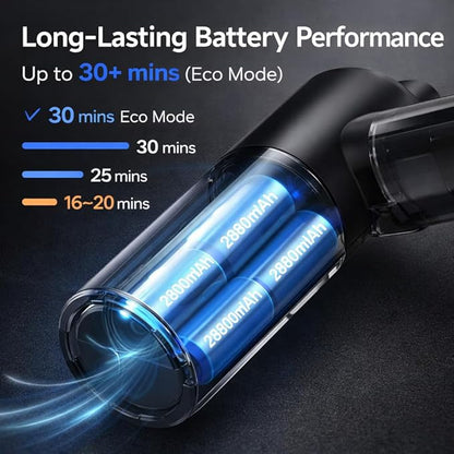 Handheld Vacuum Cordless with High Power Suction, Car Vacuum Portable Cordless, 3-Speed Control Mini Car Vacuum Cleaner for Car, Home & Office, USB-C Rechargeable, Transparent Black – D120