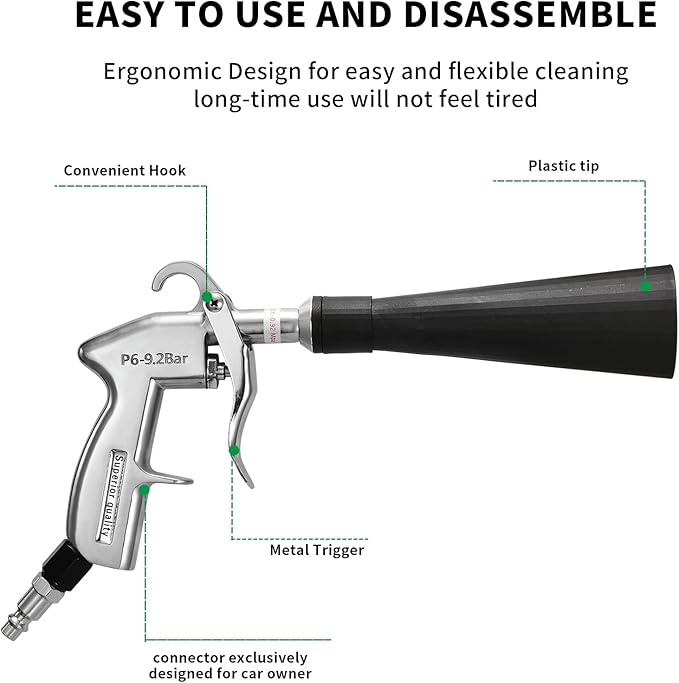 GOCCIDA Car Cleaning Gun Detailing Interior Dryer Air Blow Gun with 2 Set Nozzle,Car Detailing Kits Interior Cleaner for Vehicle Upholstery Carpet Seat Works with Air Compressor