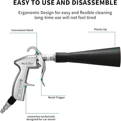 GOCCIDA Car Cleaning Gun Detailing Interior Dryer Air Blow Gun with 2 Set Nozzle,Car Detailing Kits Interior Cleaner for Vehicle Upholstery Carpet Seat Works with Air Compressor