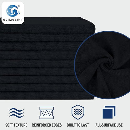 GLIMGLINT Black Microfiber Cleaning Cloth, 150 Pack Cleaning Rags, Cleaning Towels with 3 Color Assorted, 14"X12"