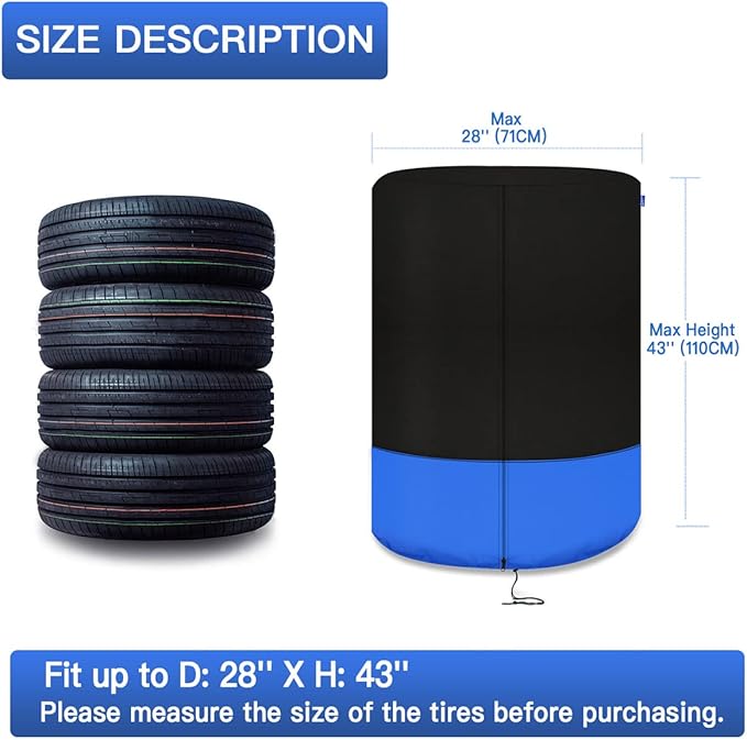 Kayme Tire Cover, Large Tire Storage Bag, Seasonal Spare Tire Storage Cover, Durable Tire Bags Used in Trucks, SUV, Trailer Sun Rain Snow Protection, Fit 28 Inch Tire Diameter-Black