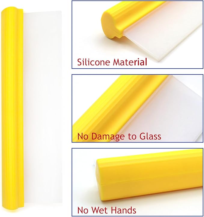 12 Inch Silicone Water Blade Car Squeegee - Pick One-Yellow or Blue Windshield Squeegee, Glass Squeegee, Streak-Free, T-Bar Flexible Fast Drying for Auto Wash, Bathroom, Glass Doors