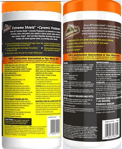 Armor All Ceramic Car Leather Cleaning Wipes, Use on Heated Seats and Leather Surfaces, Includes Ceramic Leather and Extreme Protectant Wipes - 2 Count