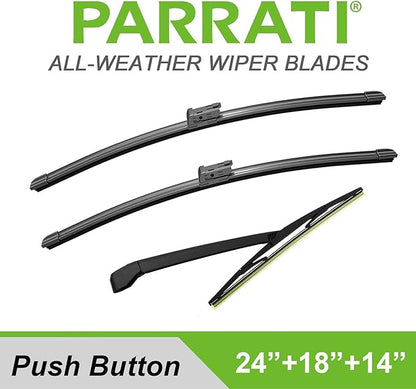 PARRATI® Premium Windshield Wipers with Rear Wiper Blades Arm Replacement for 2023-2016 Mazda CX-9,All-Season Automotive Wipers,Easy to Install 24"+18"+14"(Set of 4)