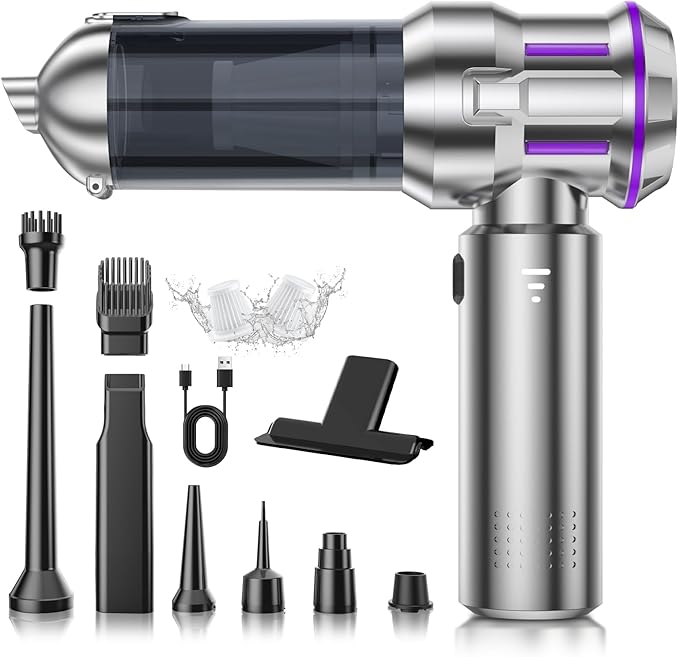 CUGEFRE Handheld Vacuum Cordless, 28000Pa 4 in 1 Car Vacuum Portable Cordless, One-Touch Dust Removal, 3-Speed Brushless Motor Mini Vacuum, Ideal for Home, Car, Office, and Pet Hair Cleanup, Silver