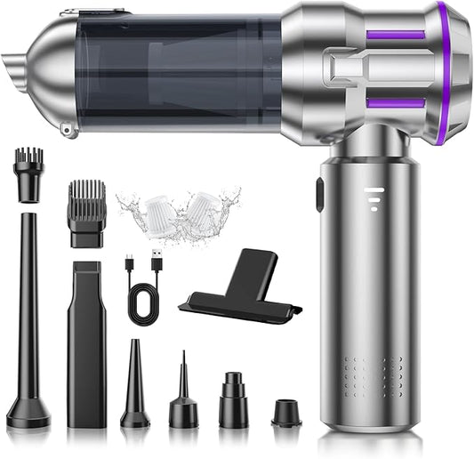 CUGEFRE Handheld Vacuum Cordless, 28000Pa 4 in 1 Car Vacuum Portable Cordless, One-Touch Dust Removal, 3-Speed Brushless Motor Mini Vacuum, Ideal for Home, Car, Office, and Pet Hair Cleanup, Silver