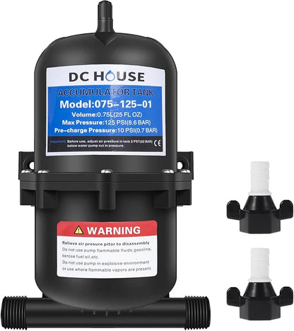 DC HOUSE Pre-Pressurized Water Accumulator Tank 0.75L 125PSI, RV Water Pressure Tank Smooth Flow Reduce Noise and Prolong Service Life for RV Yacht Faucet Shower Sprayer