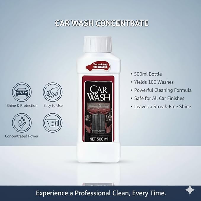 Car Wash Concentrated Liquid Soap, 500ml, 100 Washes, External Vehicle Cleaning
