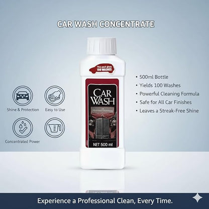 Car Wash Concentrated Liquid Soap, 500ml, 100 Washes, External Vehicle Cleaning
