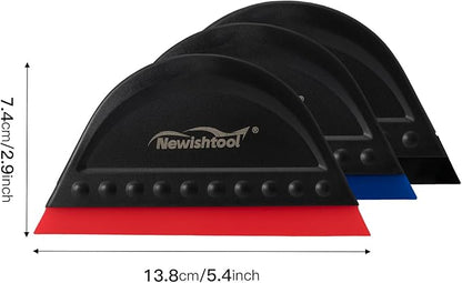 NEWISHTOOL Window Tint Squeegee Black Small Scraper for Vinyl PPF Tools, 3 PCS Different Hardness Channel Blade Mini Squeegee with Handle for Car Windshield Glass Mirror Cleaning Water Removal