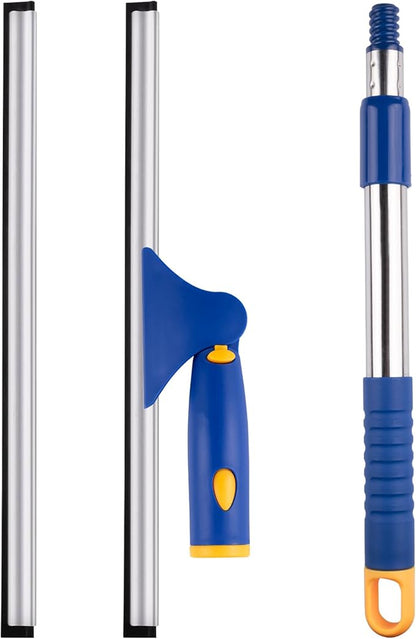 ITTAHO Shower Squeegee for Glass Doors, All-Purpose Extendable Window Squeegee with 2 Blades and Stainless Steel Pole, Window Cleaner Tool for Shower Doors, Windows, Bathroom and Car Windshields