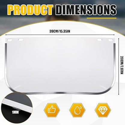 Kingdder 12 Pcs Clear Face Shield Replacement for Grinding and Cutting, 15x 8x 0.04 Inches Safety Faceshield Visors (PET, Aluminum Edge)