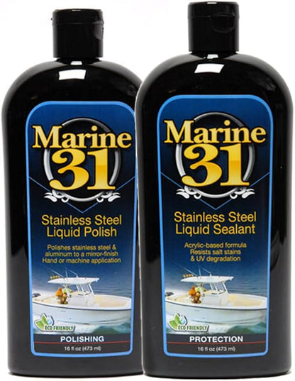 Marine 31 Stainless Steel Polish & Sealant Combo | Cleans, Polishes & Protects Stainless Steel Surfaces | Safe for Appliances & Marine Use | Long-Lasting Shine | M31-SSKIT-1