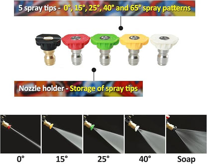 Pressure Washer Spray Nozzle Tip Set with 5 Multiple Degrees Nozzle,Pressure Washer Tips,1/4" Quick Connect, 4000 PSI.2.5 GPM